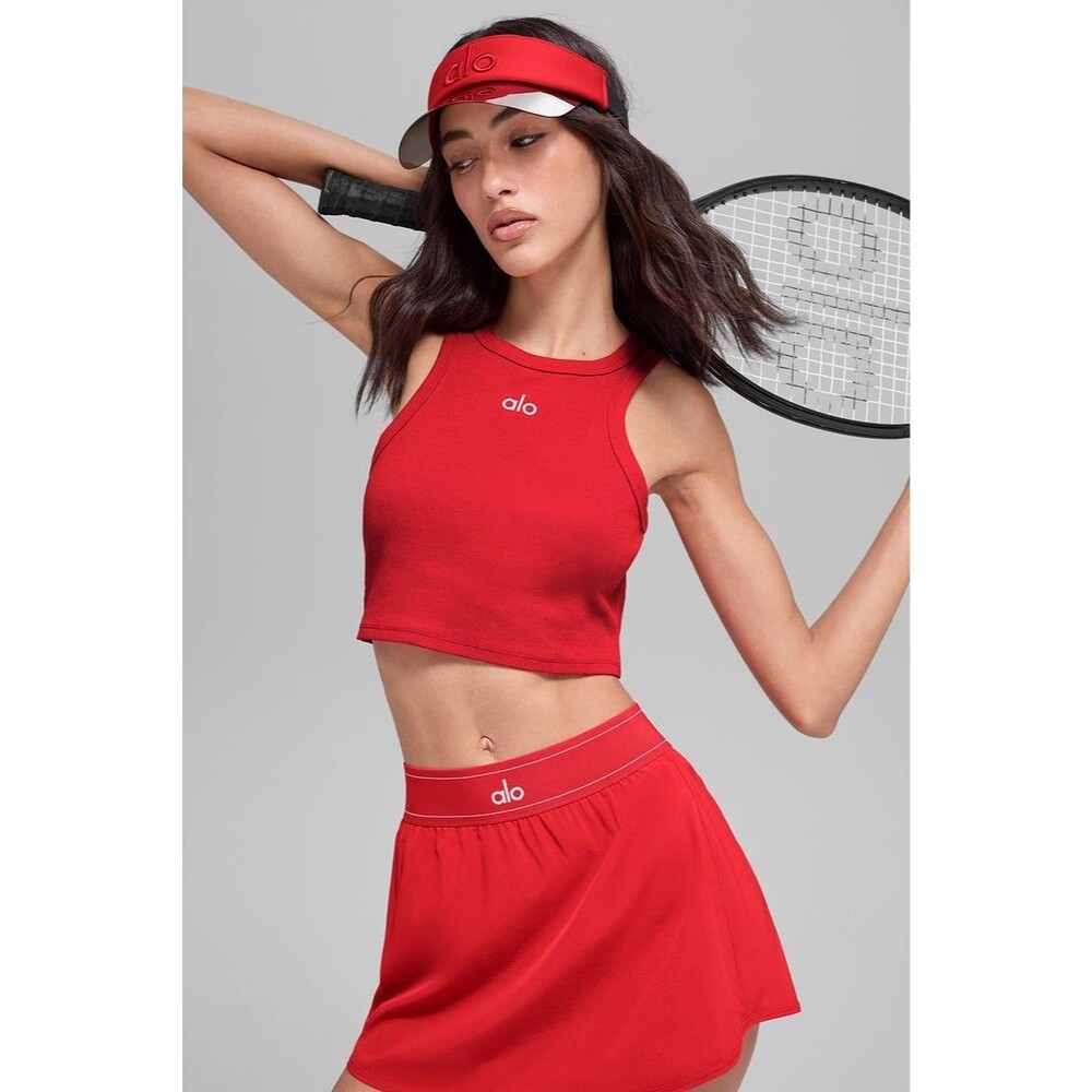 Alo Yoga Aspire Tank Bright Red Medium Ribbed Cropped Athleisure
